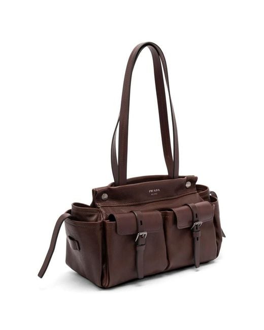 Prada Brown Route Medium Leather Tote Bag