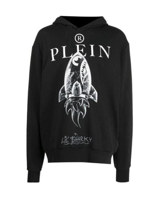 Philipp Plein Black Monsters Pattern Printed Hoodie for men