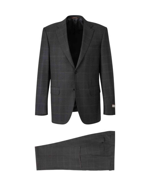 Canali Black Check-Pattern Single-Breasted Suit for men