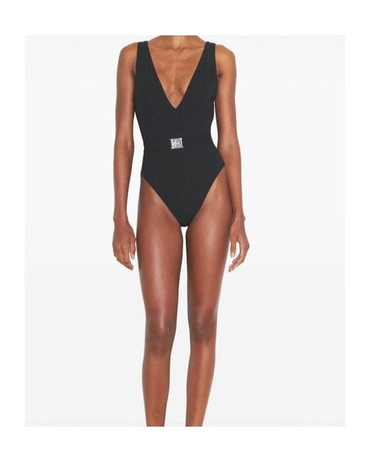 Tory Burch Black V-Neck One-Piece Swimsuit With Belted Waist