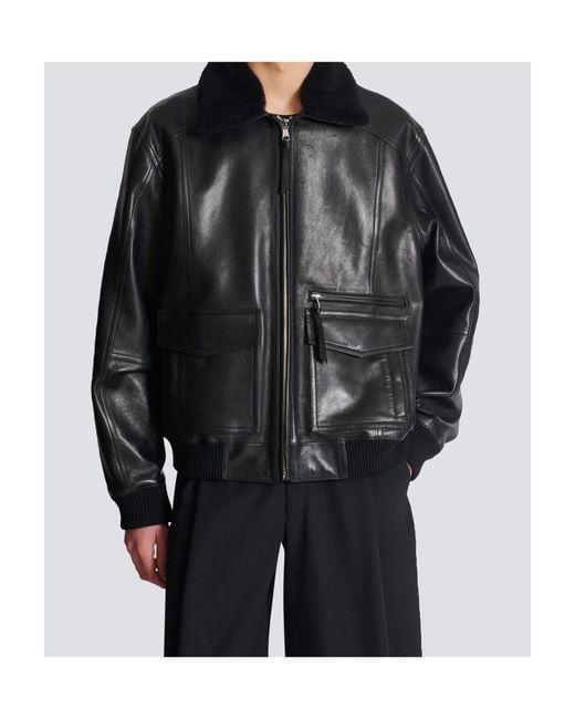 Balmain Black Aviator Zip-Up Bomber Jacket for men