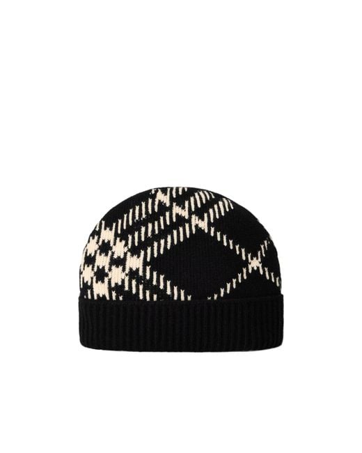 Burberry Black Plaid Knit Hat for men