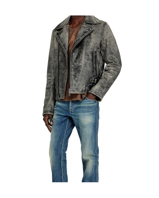 DIESEL Gray Apos;S Treated Leather Biker Jacket for men