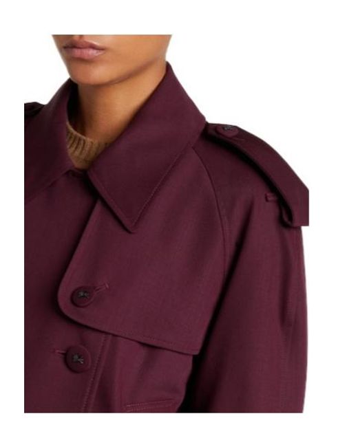 Burberry Purple Solid-Color Trench Coat With Lapel Collar
