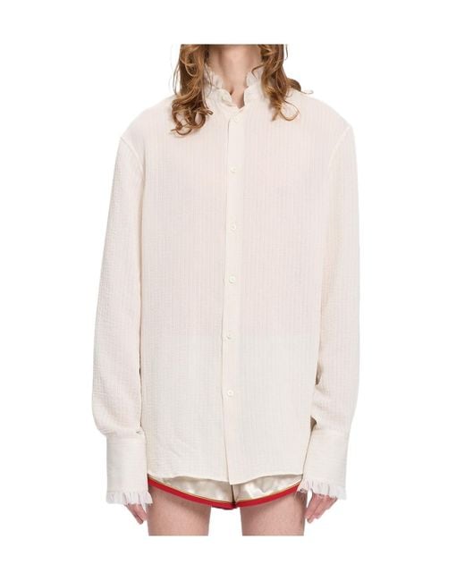 Ann Demeulemeester White Flosi Stand Collar Standard Shirt With Silk Creponne Ruffles