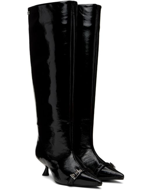 Ganni Black Eyelets Slouchy High Shaft Boots