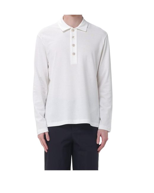 Eleventy White Long-Sleeve Polo Shirt for men