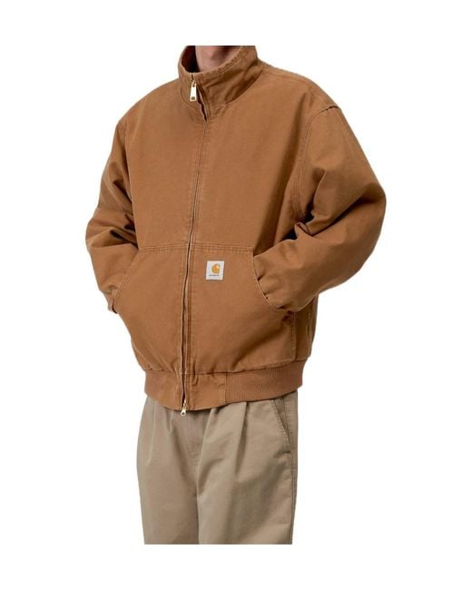 Carhartt Brown Ravon Logo-Patch Zip-Up Jacket for men