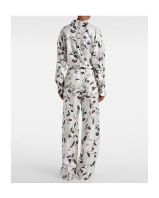Stella McCartney White Printed Silk Twill Wide-Leg Pants