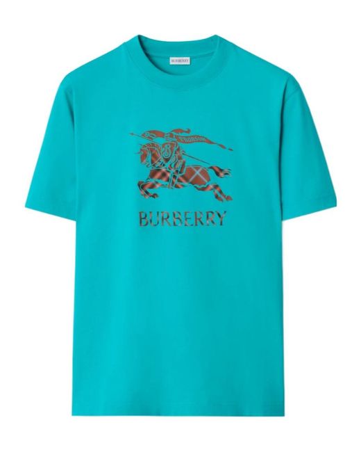 Burberry Blue Ekd Checked Crewneck T-Shirt for men