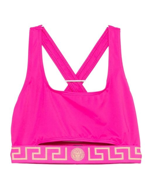 Versace Pink Greca Border Cut-Out Detailed Bikini Top