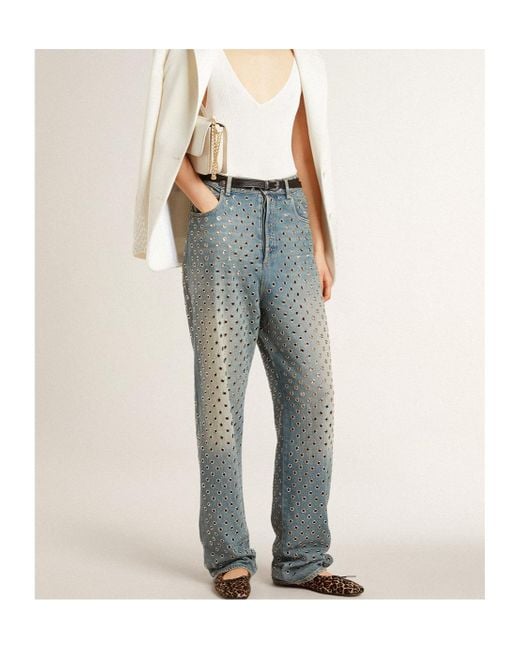 Golden Goose Deluxe Brand Blue Journey W's Pant Kim Sand Wash All Over Eyelet