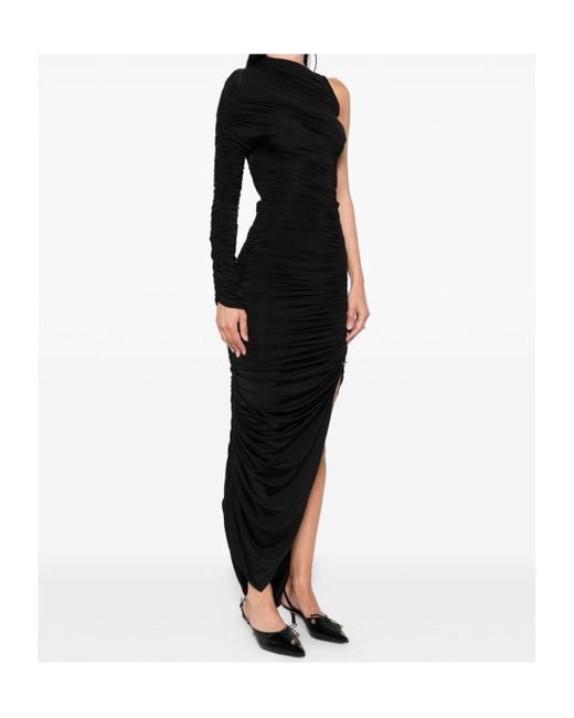 Mugler Black One-Sleeve Draped Dress