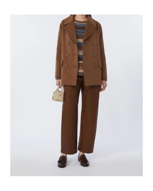 Max Mara Brown Leather Pants With Belt Loops