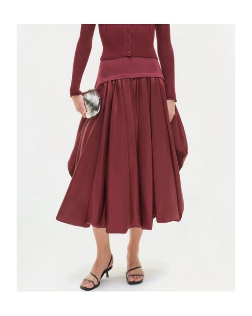 Jonathan Simkhai Red Corinn Bubble Taffeta Midi Skirt