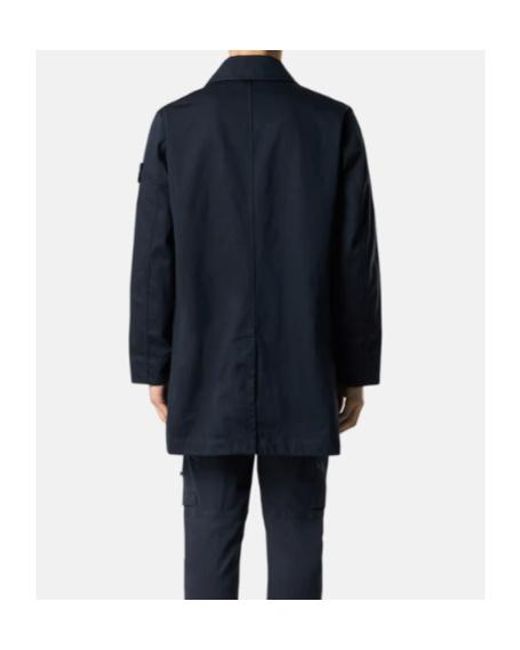 Stone Island Blue Compass-Badge Button-Up Coat for men