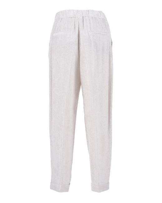 Peserico White Ribbed-Velvet Straight Leg Trousers