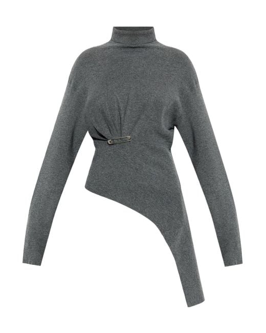 Lanvin Gray High Neck Safety Pin Detailed Jumper