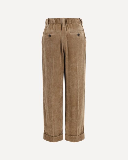 Brunello Cucinelli Natural Pleated Turn-Up Trousers