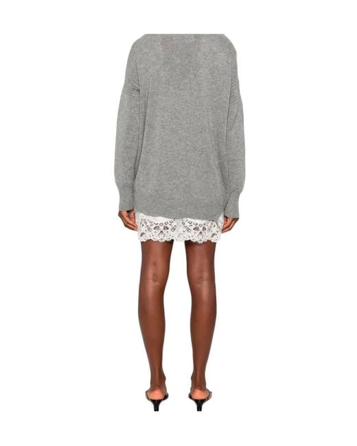 Ermanno Scervino Gray Lace-Trim Mini Dress