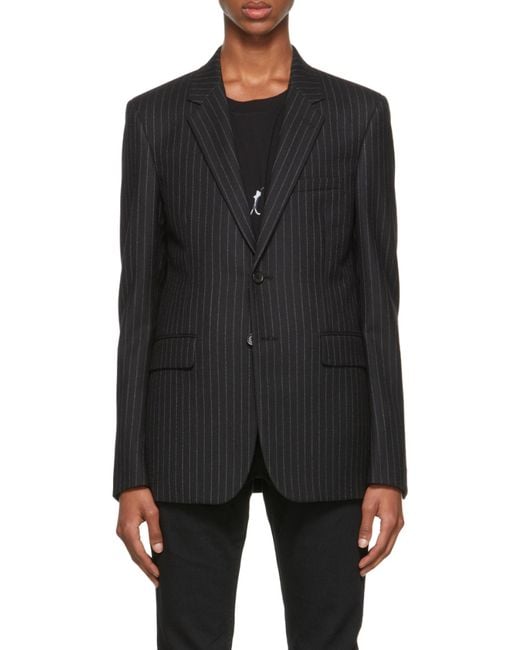 Saint Laurent Black Pinstriped Buttoned Blazer for men