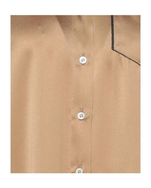 Brunello Cucinelli Natural Solid Long-Sleeve Blouse
