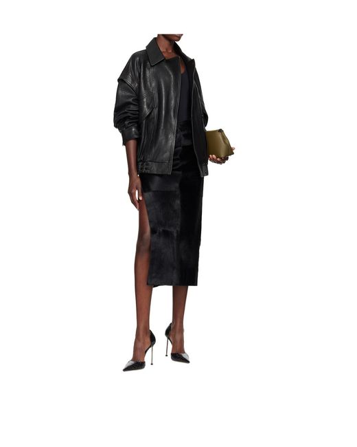 Nour Hammour Black Collared Leather Jacket