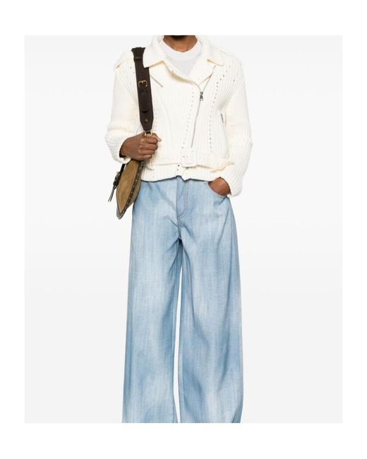 Ermanno Scervino White Zip-Up Belted Jacket