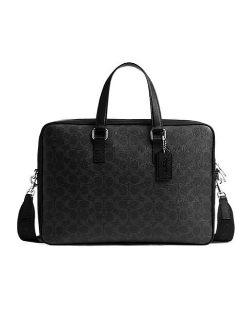 COACH Black Caden Zip Patterned Briefcase for men