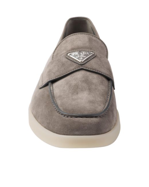 Prada Gray Triangle-Logo Slip On Loafers for men
