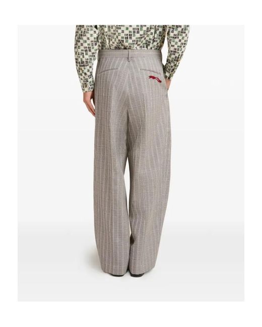 Marni Gray Pleats Checked Trousers for men