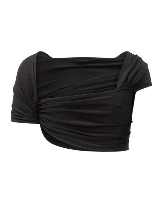 Casablanca Black Crepe Draped Crop Top