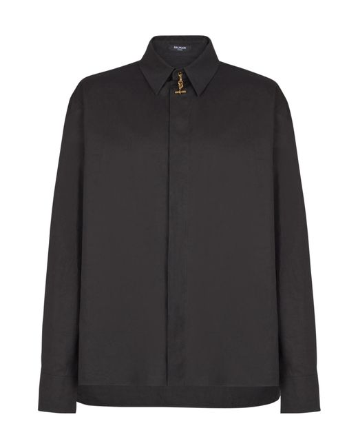 Balmain Black Asymmetric Poplin Shirt for men