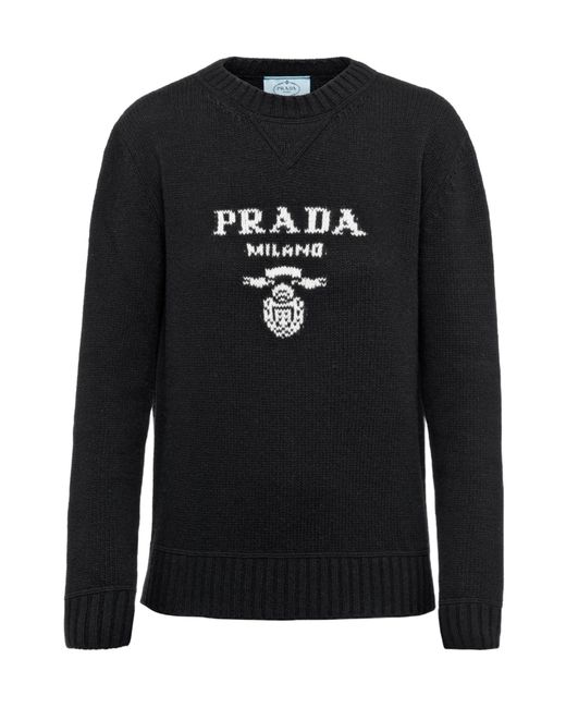 Prada Black Cashmere-Wool Logo Sweater