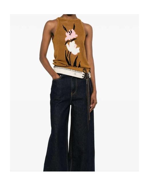 Marni Natural Floral-Intarsia Sleeveless Top