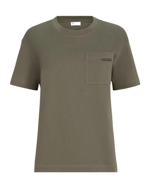 Brunello Cucinelli Green Cotton Jersey T-Shirt With Shiny Tab