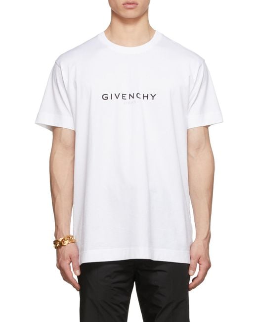Givenchy White Logo Printed Round Neck Oversized T-Shirt for men