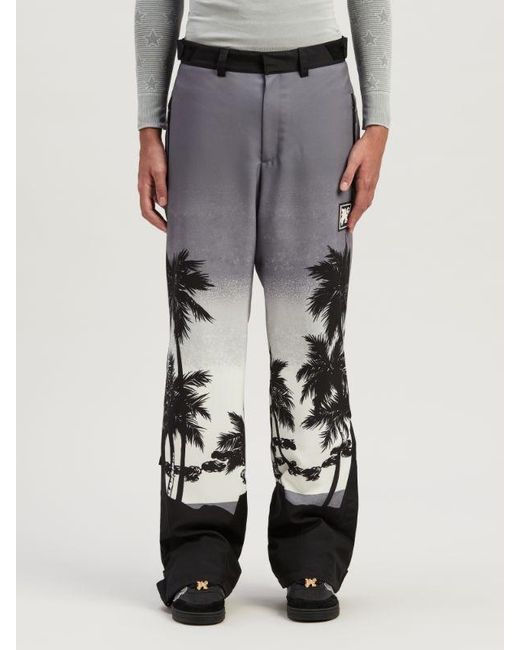 Palm Angels Gray Palm Printed Straight Leg Padded Ski Bottoms for men