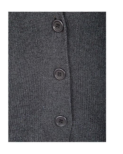 Fabiana Filippi Gray Chunky-Knit Lurex Detailed Cardigan