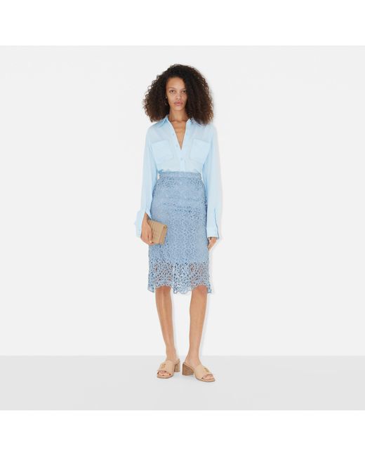 Burberry Blue High Waist Lace Embroidered Midi Skirt