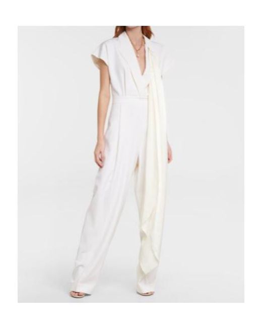 Roksanda White Bridal Cape-Detail Wool Jumpsuit