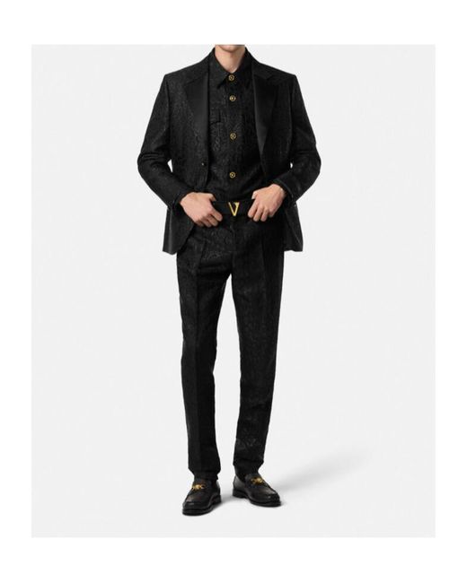 Versace Black Logo Patch Single-Breasted Blazer for men