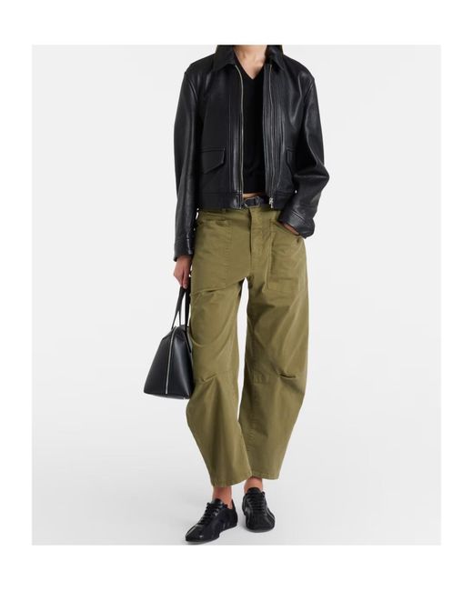 Nili Lotan Green Shon Cotton Twill Barrel-Leg Pants