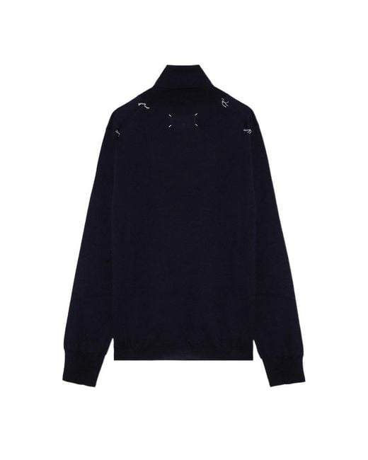 Maison Margiela Blue Roll-Neck Four-Stitch Knitted Jumper for men