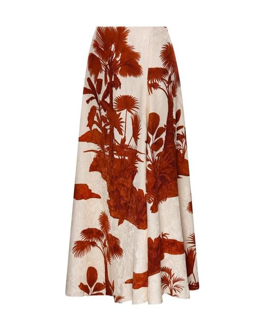 Johanna Ortiz Multicolor Tropical Print A-Line Skirt