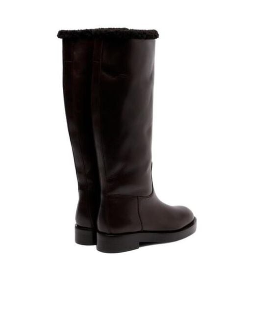 Paris Texas Black Shearling-Trimmed Leather Knee-High Boots