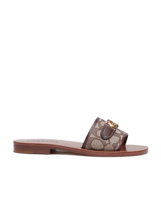 COACH Brown Logo Slippers