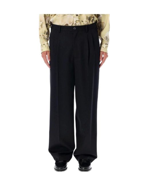 Magliano Black Pleat Detailed Tapered Leg Trousers for men