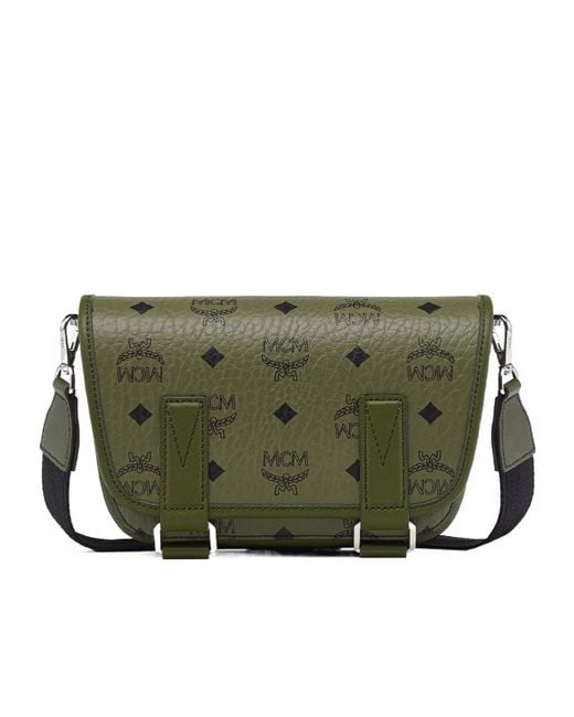 MCM Green Mini Aren Visetos Monogram Messenger Bag for men