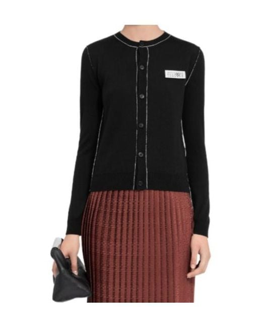 MM6 by Maison Margiela Black Button-Front Wool Blend Knit Cardigan